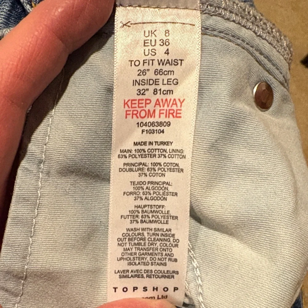 Topshop Kort Women's Light Blue Denim Jeans size 26x32‎ - Picture 5 of 5